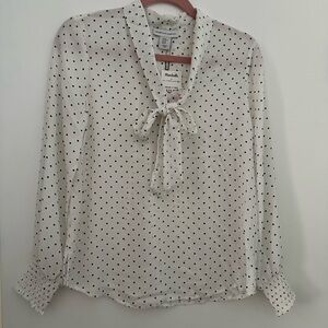 cupcakes & cashmere White Polka Dot Tie-Neck Blouse